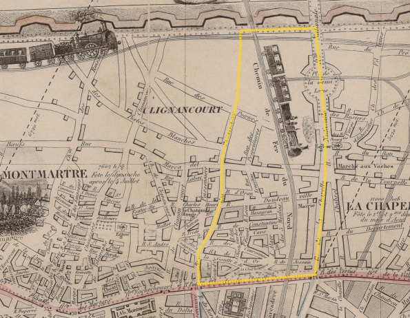 Nouveau plan complet de Paris avec ses fortifications, divisé en 12 Arrondissements et 48 Sections, 1854. Henriot, J.-N. Source : Gallica, BNF.
